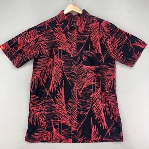 TANOA Camp Shirt Mens Large Red/Black Floral Aloha Fiji Tribal Resort‎ Vacation
